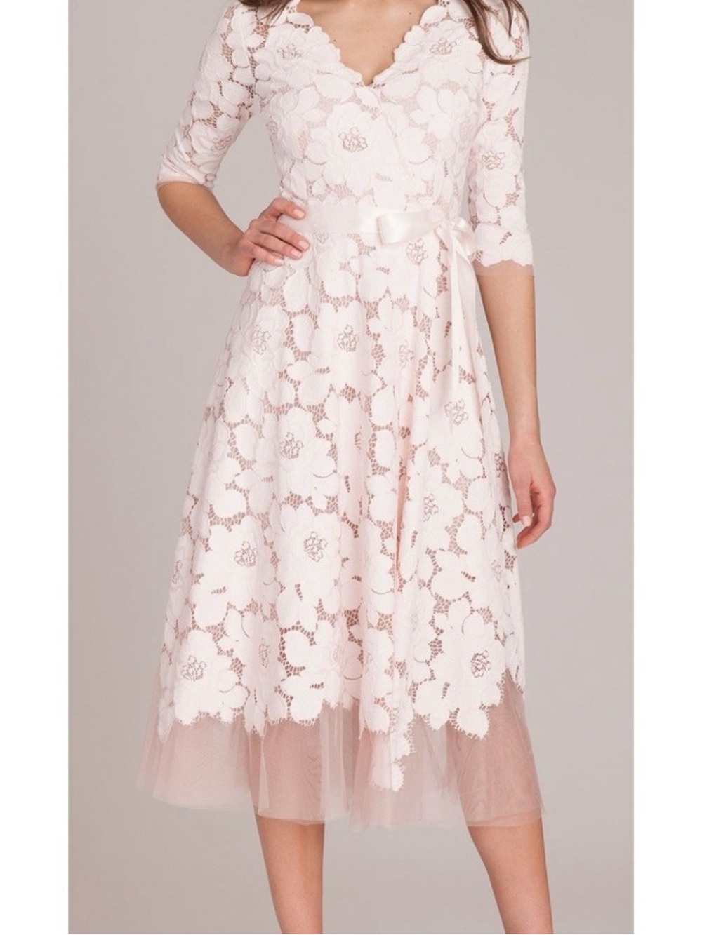 Rickie Freeman Teri Jon 3/4 Sleeve Lace And Tulle Fit And Flare Dress Sz 6